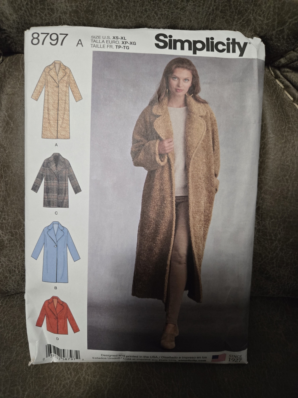 Simplicity Women's Long Teddy Coat Pattern in Brown